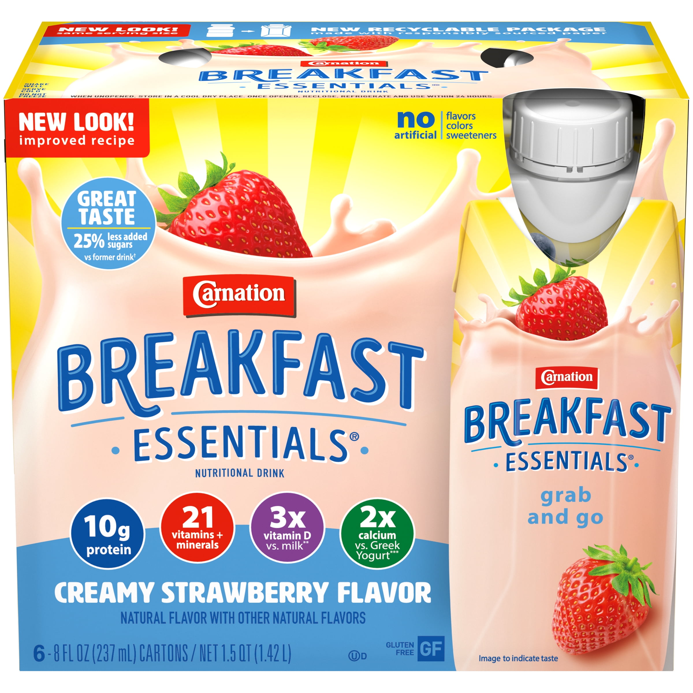 Carnation Breakfast Essentials Ready to Drink Nutritional Breakfast Drink, Creamy Strawberry Flavor, 6 - 8 FL OZ Cartons