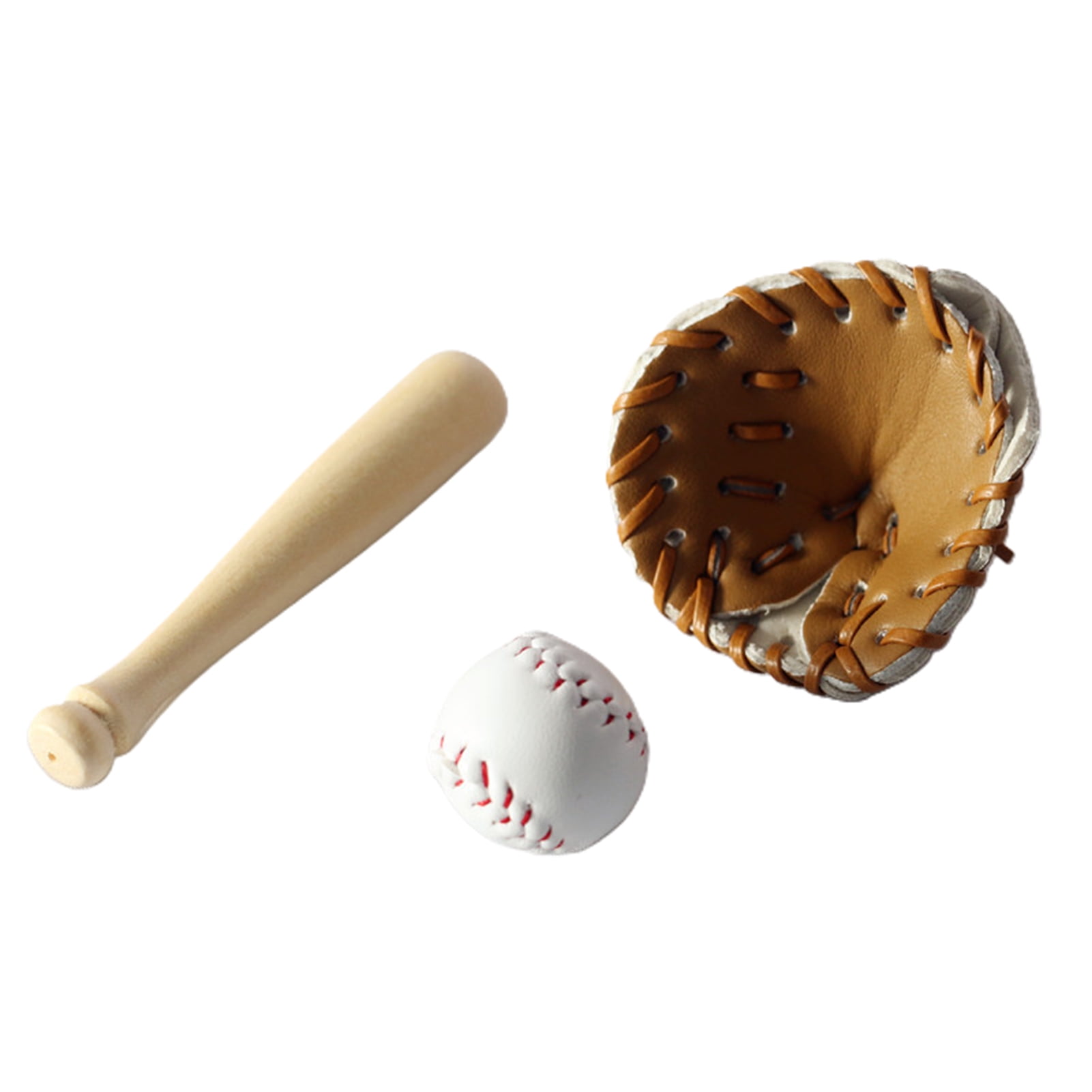 Miniature Dollhouse FAIRY GARDEN ~ 2.5" Wood Baseball Bat with Ball & Glove 
