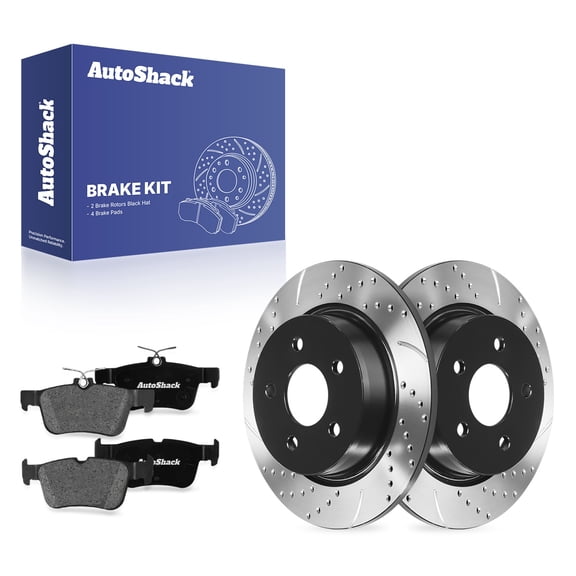 AutoShack Rear Solid Drilled & Slotted E-Coated Brake Rotors   Premium Ceramic Pads 6-PC Brake Kit Replacement for 2013-2016 Ford Escape 2014-2018 Ford Transit Connect ShadowGuard 11.02" (279.8 mm)