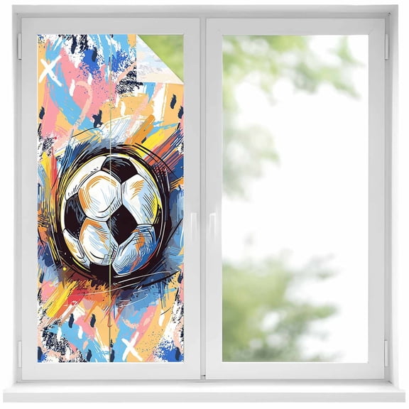 Sports Football, Minimalist Painted Art Window Privacy Film, Static Cling UV Sun Blocking Heat Control Window Tint Day and Night, Non-Adhesive Reusable One Way Windows Privacy Cover 19.6''x39.3''