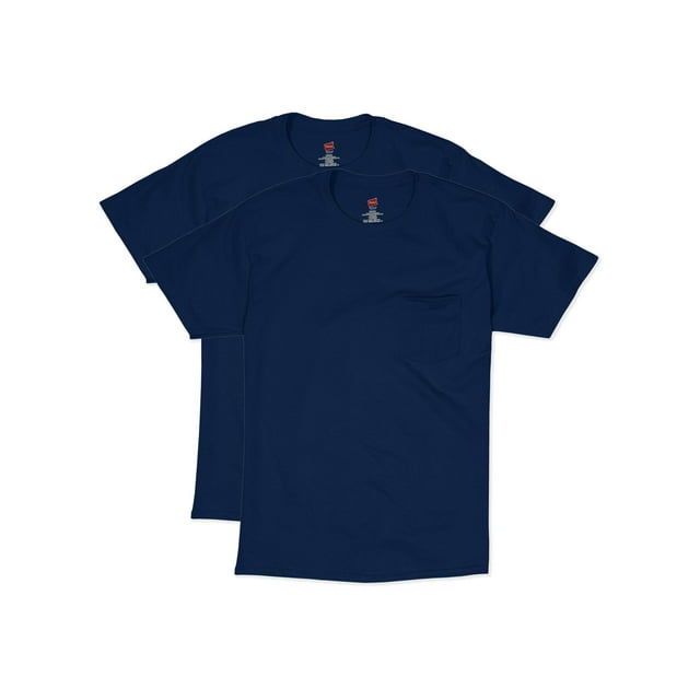 Hanes T-Shirt à Manches Courtes pour Hommes avec Poche, Lot de 2, L, Marine