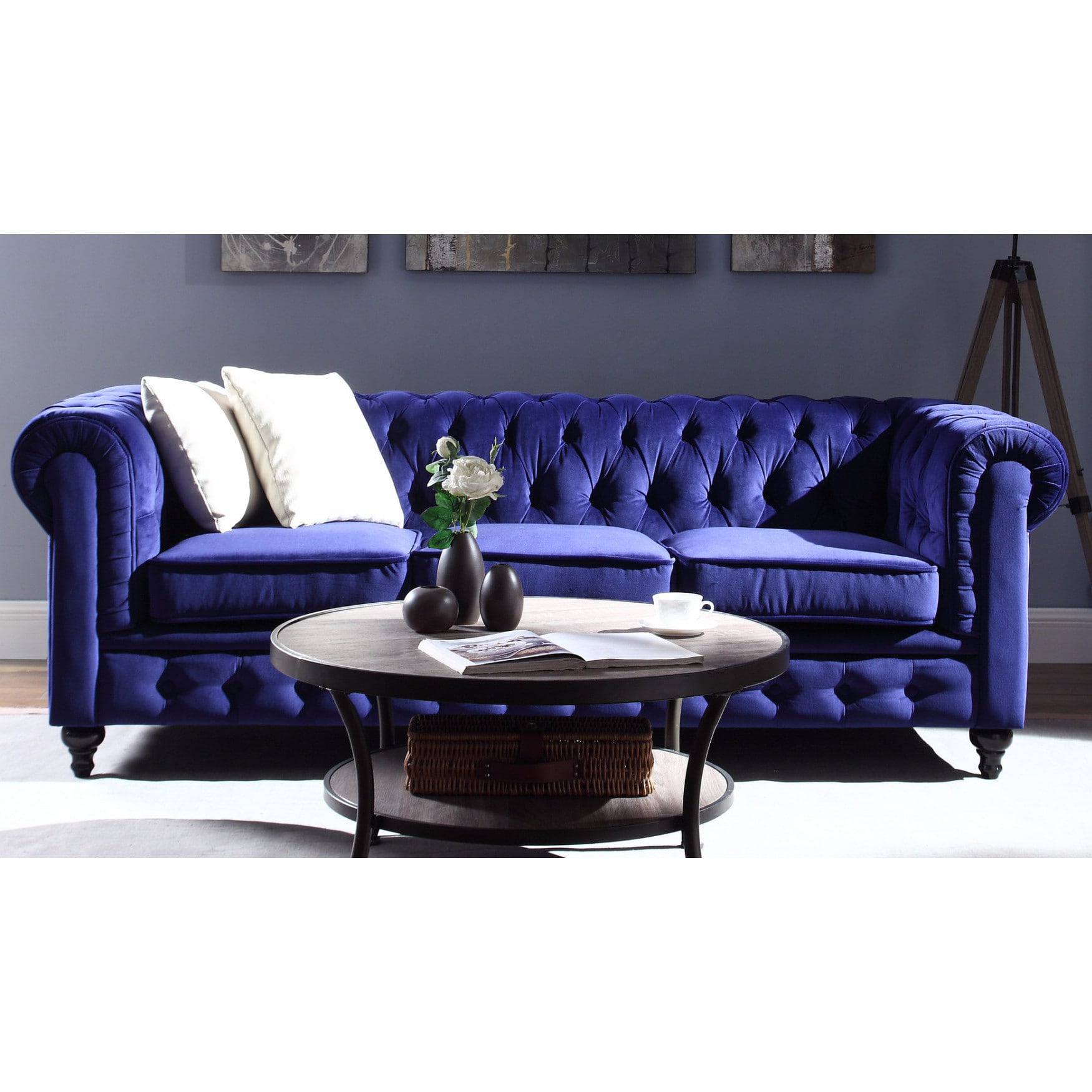Madison Home Classic Scroll Arm Tufted Velvet Chesterfield Large Sofa