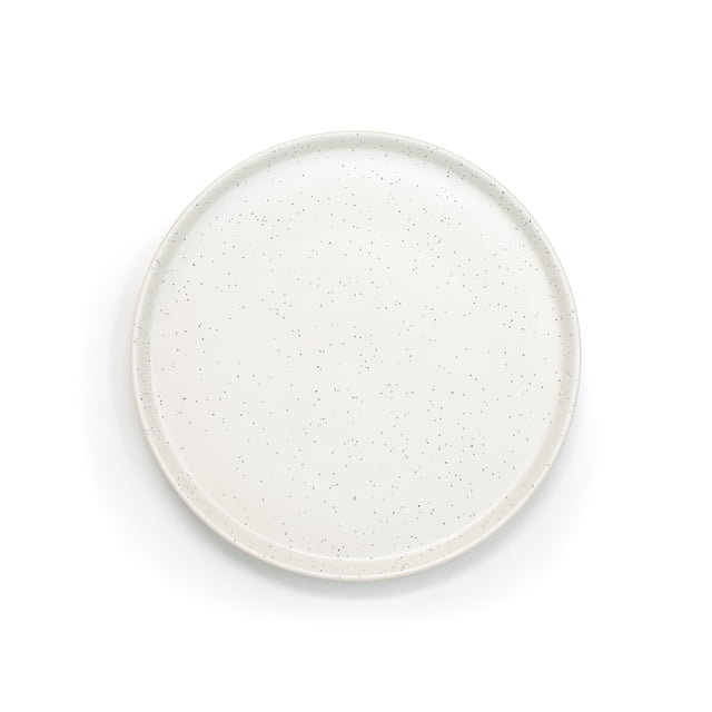 Sabatier Luna 8.25 inch white salad plate featuring a subtle black speckled design and a gently raised edge.
