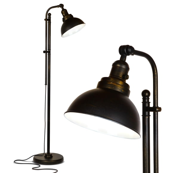 Brightech Dylan Lámpara de pie industrial para salas de estar y oficinas Lámpara de pie LED brillante - Encantadora lámpara de pie de granja Lámpara de pie con cabeza ajustable para lectura de dormito