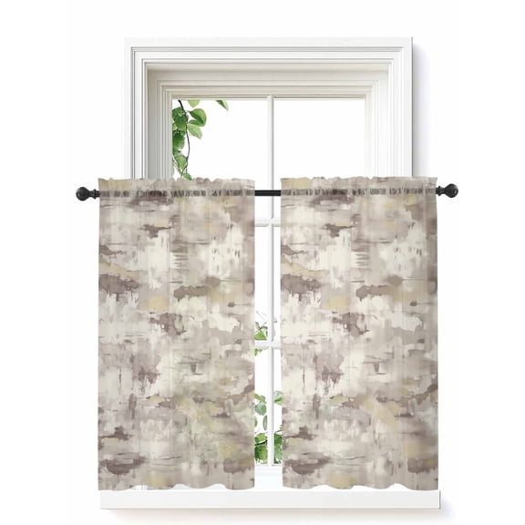 Abstract Brown Curtains 54 Inch Length,Sheer Curtains for Bedroom Living Room Window Retro Country Rustic Street Oil Paint Art Rod Pocket Drapes Kitchen Curtains Small Half Window 42"x54" 2 Panels