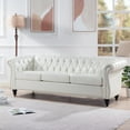 thumbnail image 2 of 84 Inch 3-Seater Sofa, PU Upholstered Living Room Sofa with Button Tufted Backrest and Nailhead Trim Armrest, Modern Long Sofa Couch with Inclined Legs and 660 lbs Weight Capacity, White, 2 of 7