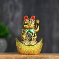 thumbnail image 2 of Feng Shui Plastic Cat Sitting on Money Ingots | Welcome Cat Golden Waving Hand | Symbol of Good Luck, Wealth, Prosperity, Health & Happiness - Decorative Showpiece, 2 of 5