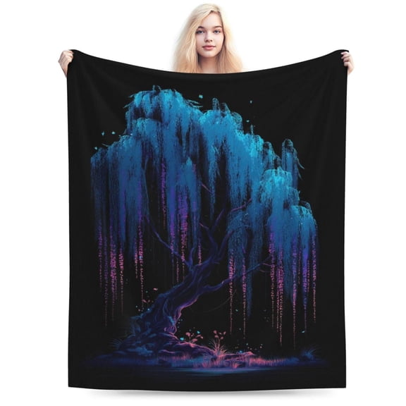 Tree Blanket Enchanted Weeping Willow Glowing Fantasy Soft Lightweight Throw Blanket Couch Sofa Bed 80x60