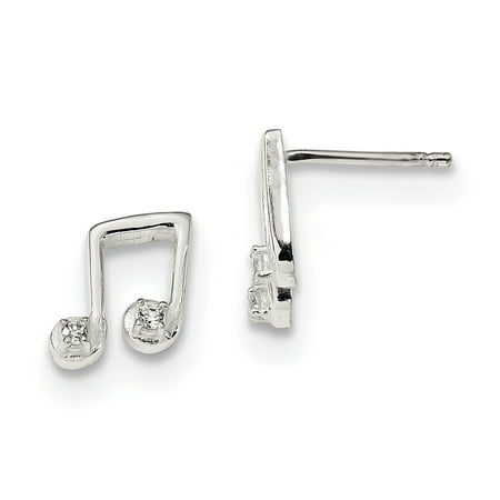 Sterling Silver Polished CZ Musical Notes Post