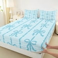 thumbnail image 3 of Homewish Princess Blue Ribbon Twin Sheet Sets, Abstract Stripes Twin Fitted Sheet, Kawaii Love Heart Flat Sheet, Ultra Soft Bedroom Decor, 3pcs, 3 of 7