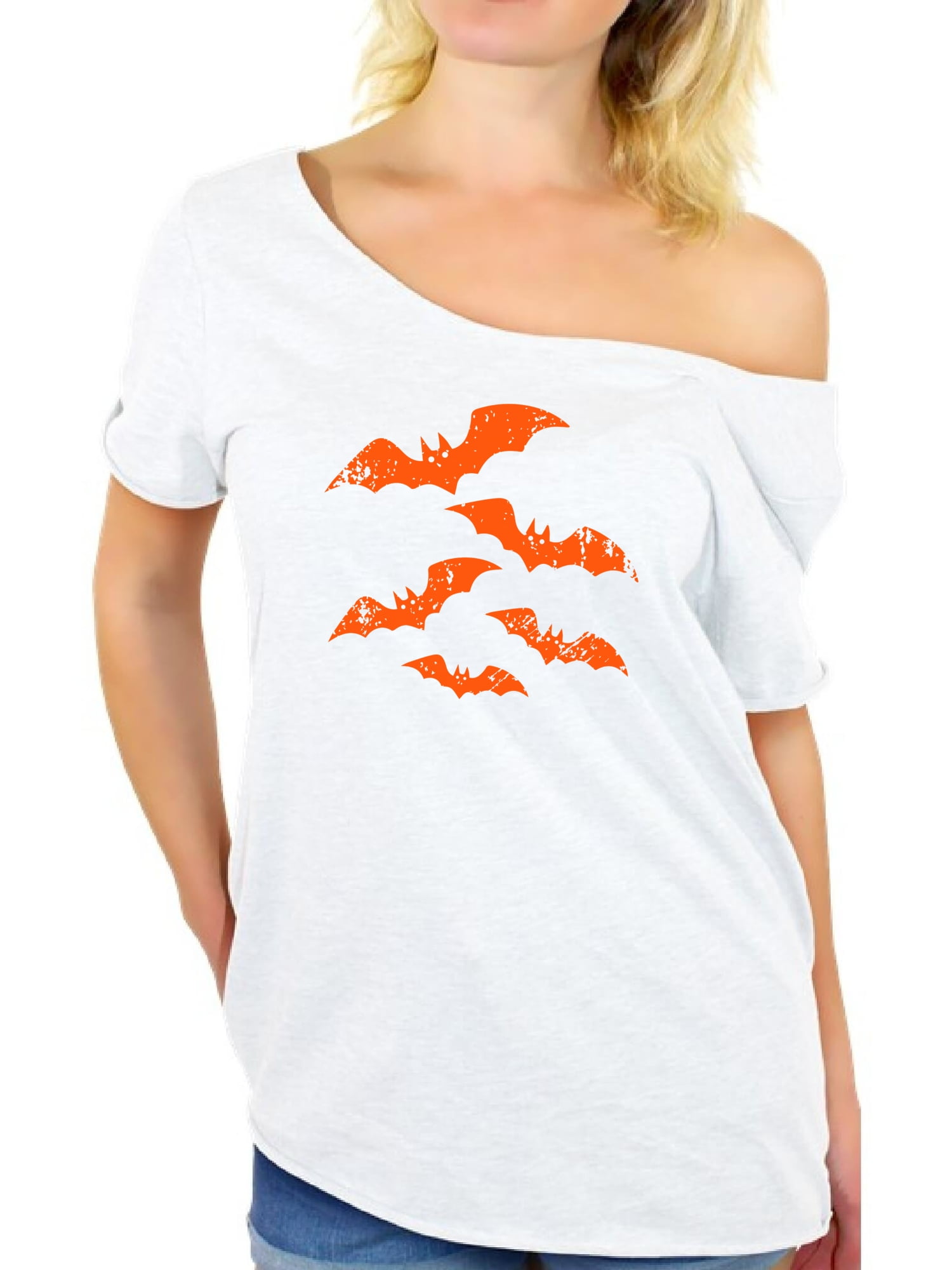 Awkward Styles Halloween Shirts for Women Spooky Orange Bats Off the