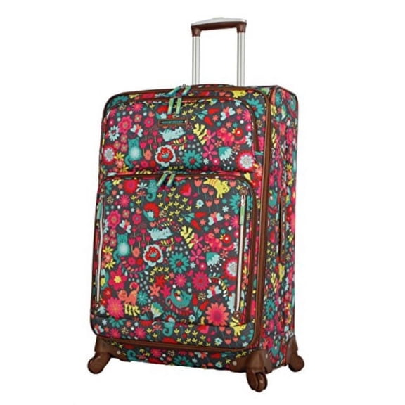 lily bloom luggage large expandable design pattern suitcase with spinner wheels for woman (playful garden, 28in)