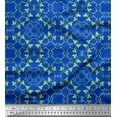 thumbnail image 1 of Soimoi Blue polyester Crepe Fabric Leaves Damask Printed Fabric 1 Yard 42 Inch Wide, 1 of 5