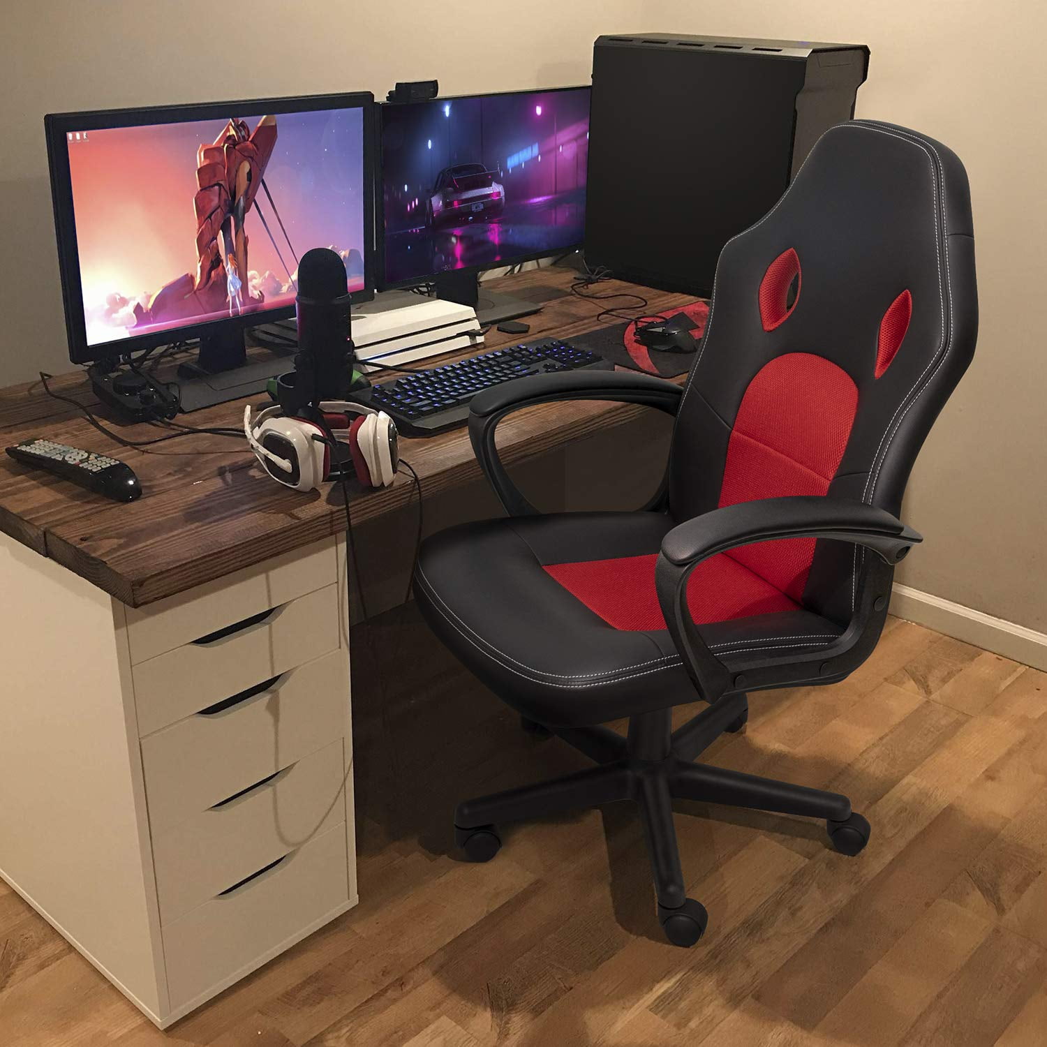 Lacoo Faux Leather Computer Gaming Chair Office Desk Chair with Lumbar Support, Red
