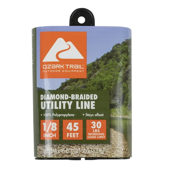 Ozark Trail 1/8"x45' Multifilament Polypropylene  Dmnd-Braid Marine Utility Line. 45 Foot Length.