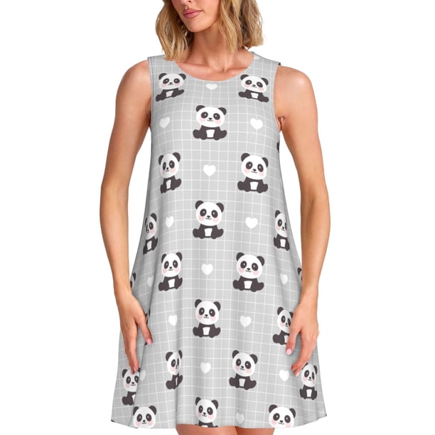 Disketp Panda Bear para Vestido sin Mangas para Mujeres, Vestidos de Verano para Mujeres, Casual y Holgado para la Playa