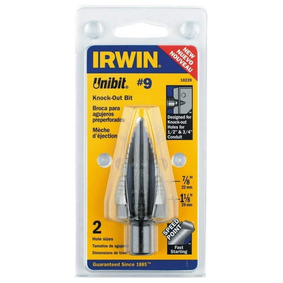 IRWIN Unibit Step Drill Bit, #9, 7/8 & 1-1/8-In. Holes, 1/2-In. Shank