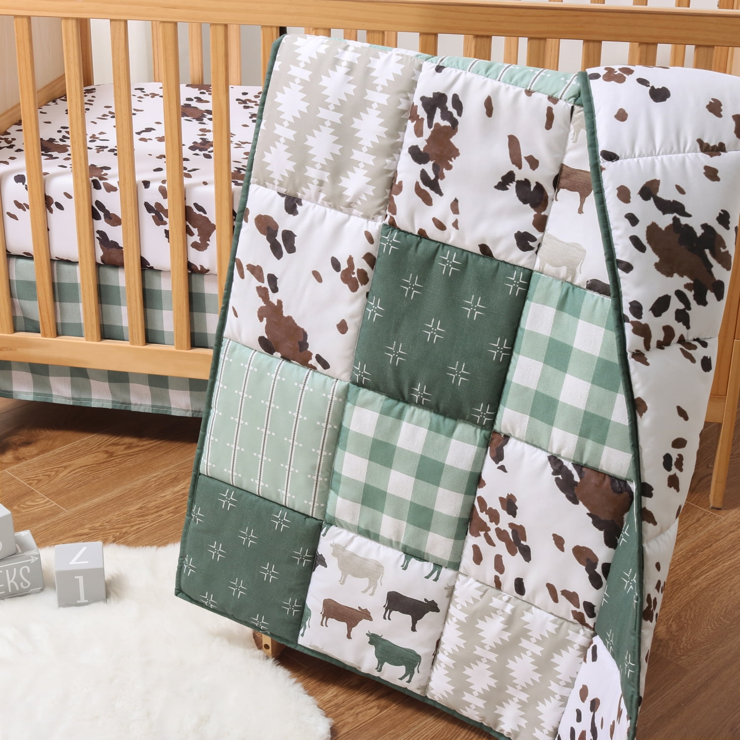 The Peanutshell Nursery Crib Bedding Set for Baby Boys, Boho Farm, 3 Pieces