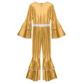 thumbnail image 5 of Xnihocha Women Disco Jazz Dance Outfit 70s 80s Prom Metallic Shiny Flare Jumpsuit Party Hippie Clothes Gold L, 5 of 7