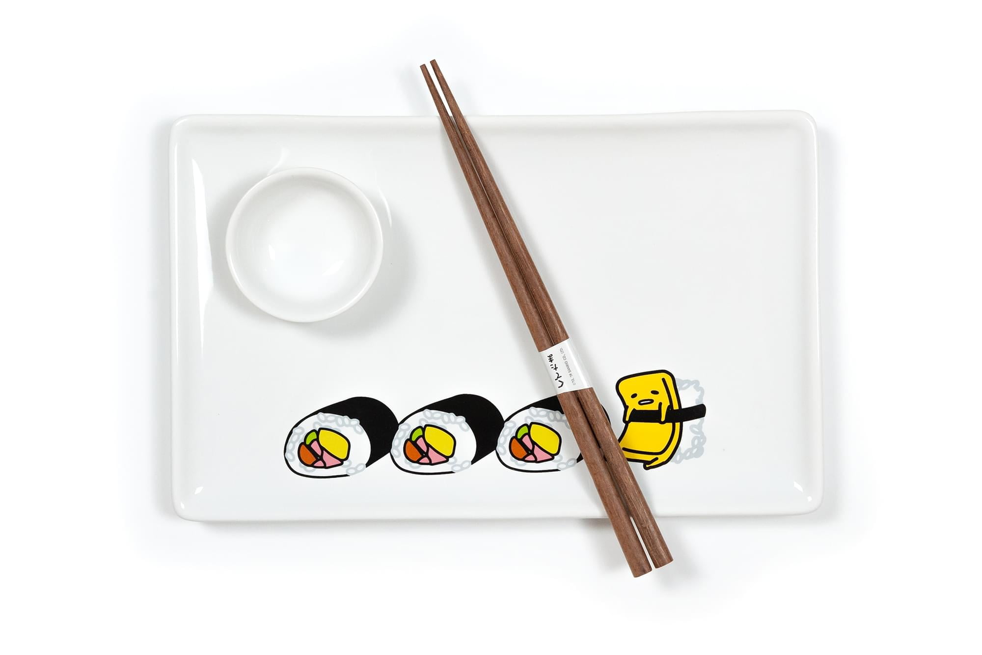 Gudetama Stoneware Sushi Set Plate Wasabi Dish Chopsticks - Walmart.com.