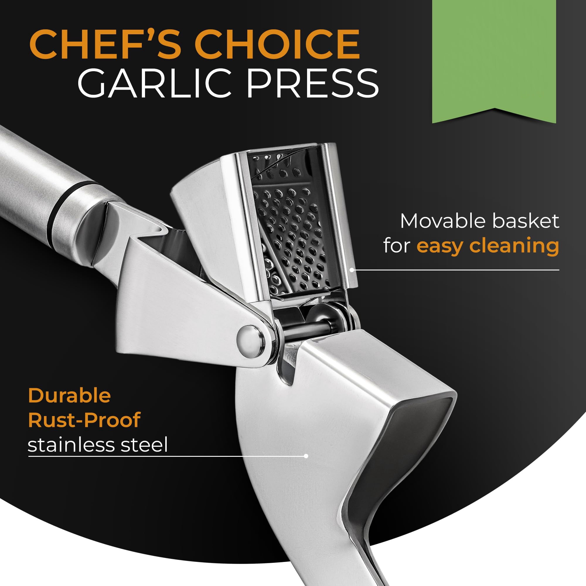 Garlic Press Stainless Steel Professional Heavy Duty Minr Crusher, Ergonomic Handle for Unpeeled Garlic Ginger Root, Easy Clean , Silver