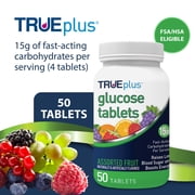 TRUEplus Glucose Tablets, Chewable, Assorted Flavors, 15g Fast-Acting Carbs, 50 Count