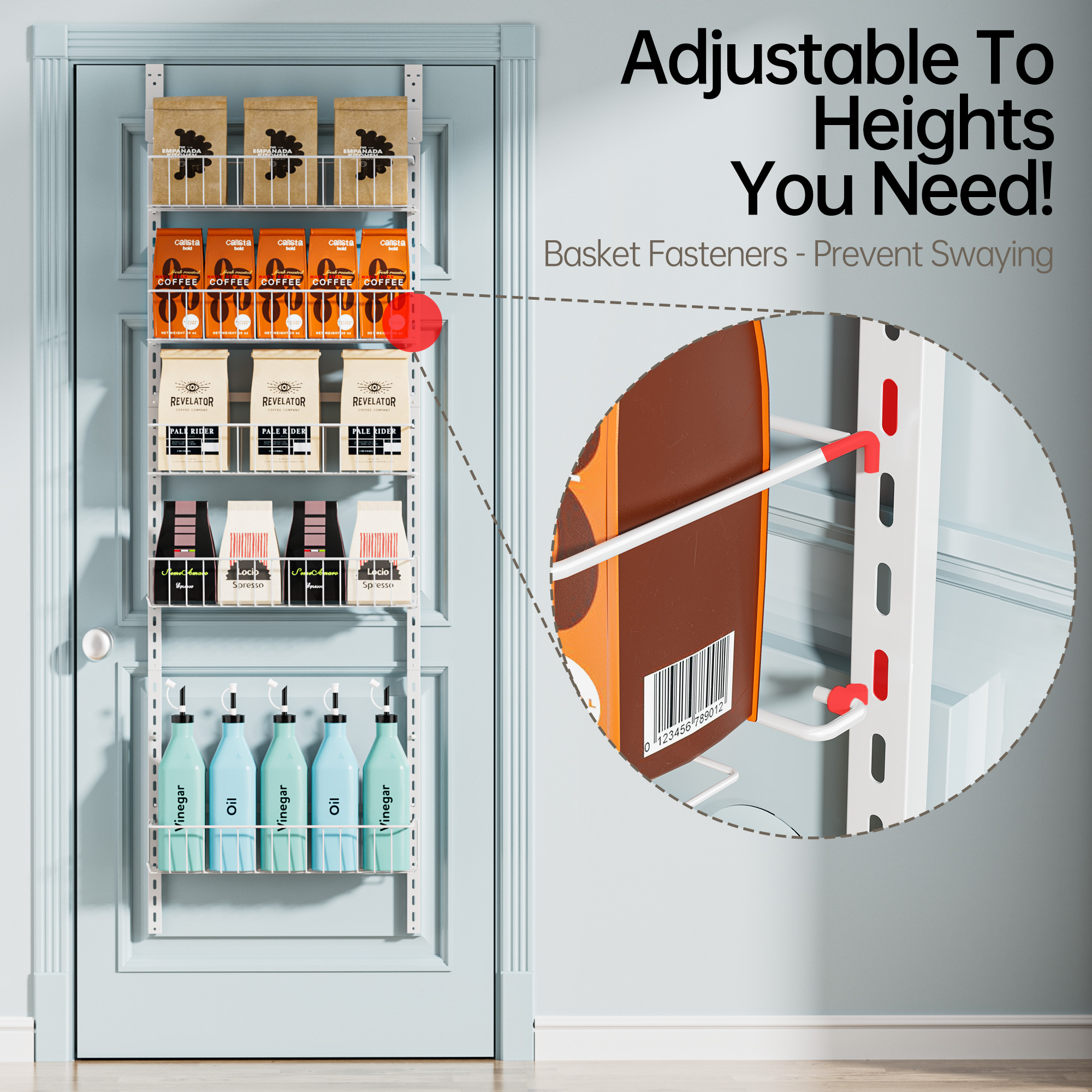 Delamu Over-the-Door Spice Rack, 6-Tier Adjustable Shelves photo 7
