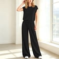 thumbnail image 7 of 2 Piece Sets for Women Sawvnm Women’s Fashion Solid-Color Round Neck Sleeveless Top Elastic Waist Pocket Pants Sets Black M, 7 of 7