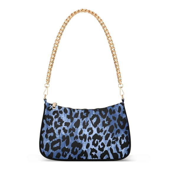 Blue Leopard Animal Print Womens Chain Shoulder Bag Tote Handbag Clutch Hobo Purse with Zipper for Travel Casual