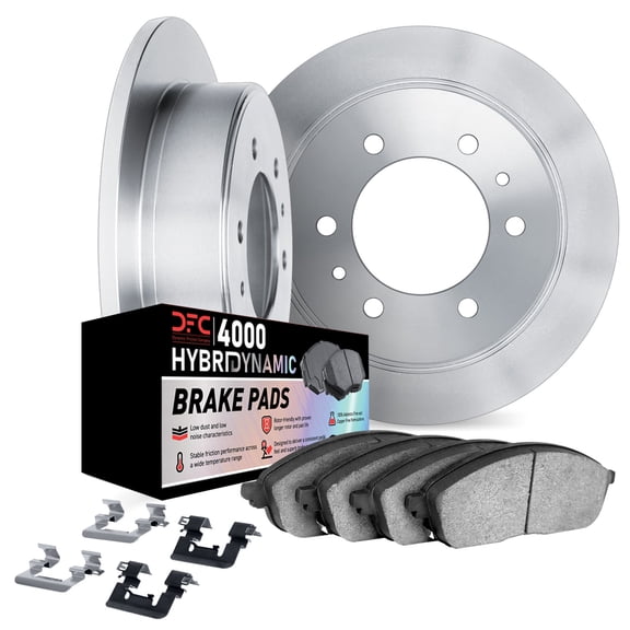 Dynamic Friction Company Rear Brake Rotors Kit | 4000 HybriDynamic Brake Pads includes Hardware 6812-16002
