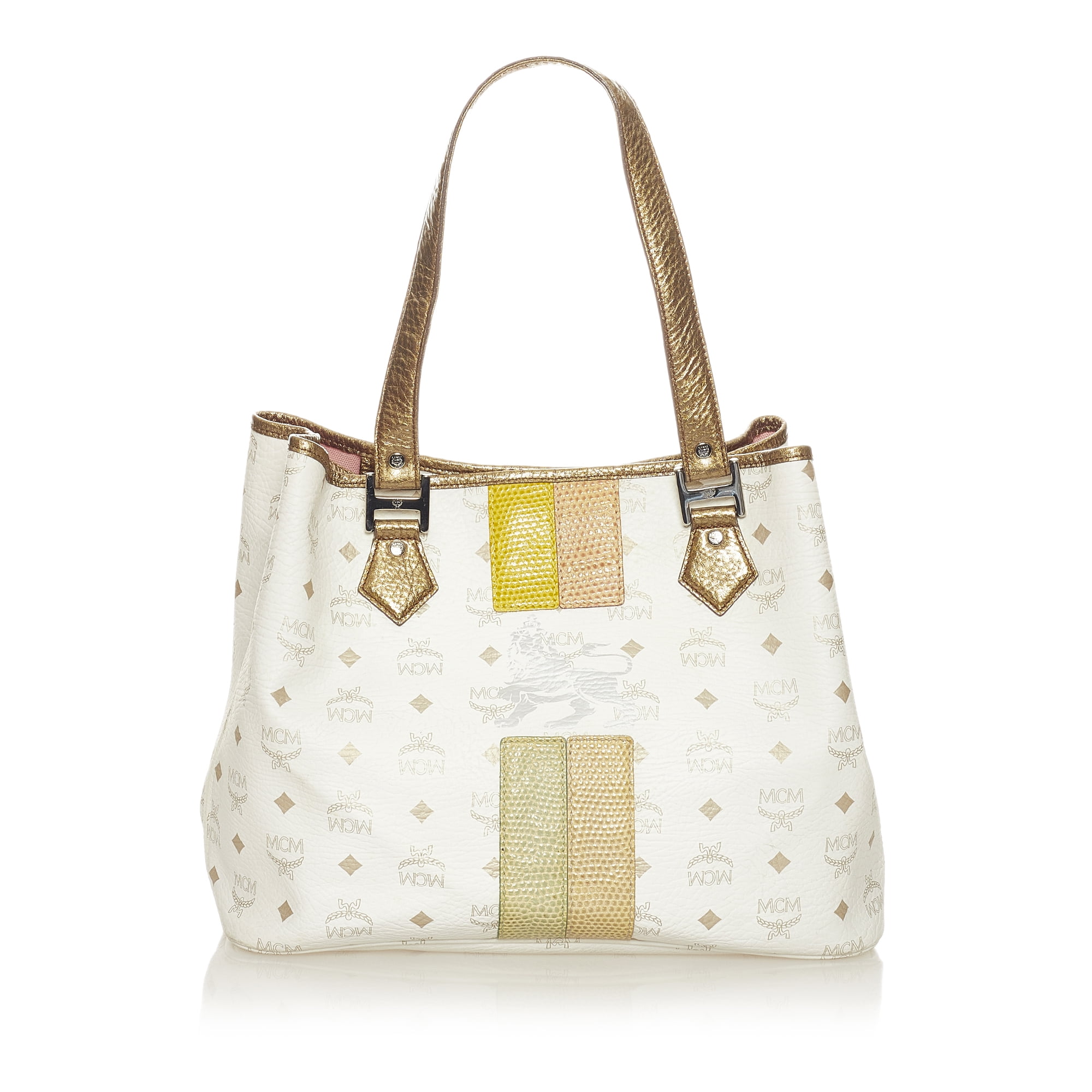 White Calf Leather MCM Lion Visetos Tote Bag UK Ubuy