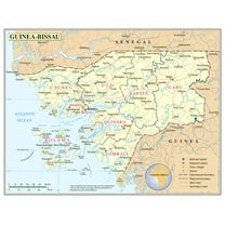 Palmetto Posters 24x31 Laminated Poster: Large detailed political and administrative map of guinea bissau with roads railroads cities and airports