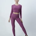 thumbnail image 2 of Elainilye Fashion Workout Outfits for Women 2 Piece Casual Solid Tight Hip Curling Yoga Suit Sports Set Long Sleeve Pants Sets,Purple, 2 of 6