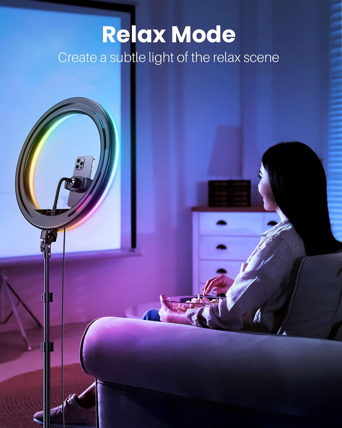 12'' Ring Light With Stand 72'' Tall & 2 Phone Holders 38 Color Modes Selfie Tripod  Big Led For Iphone/android/camera Makeup