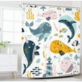 thumbnail image 2 of Kids Shower Curtain for Bathroom Decor 72Wx72H Whale Fish Baby Cartoon Ocean Animals Underwater Sea Boys Girls Child Pink Cute Art Printed Fabric Polyester Waterproof 12 Pack Plastic Hooks, 2 of 6