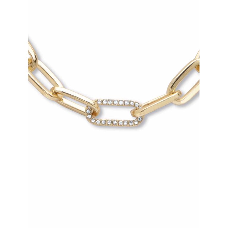 White Crystal Gold Tone Paperclip Necklace - OPC1348