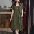 thumbnail image 2 of Summer Cotton Linen Dress for Women Short Sleeve Scoop Neck Loose Tshirts Dress Solid Simple Comfy Pockets Dress, 2 of 7