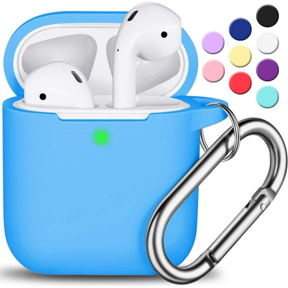 AirPods 2nd Generation Case Cover, Soft Silicone Protective Cover with Keychain for Women Men Compatible with Apple AirPods 2nd 1st Generation Charging Case, Front LED Visible-Light Blue