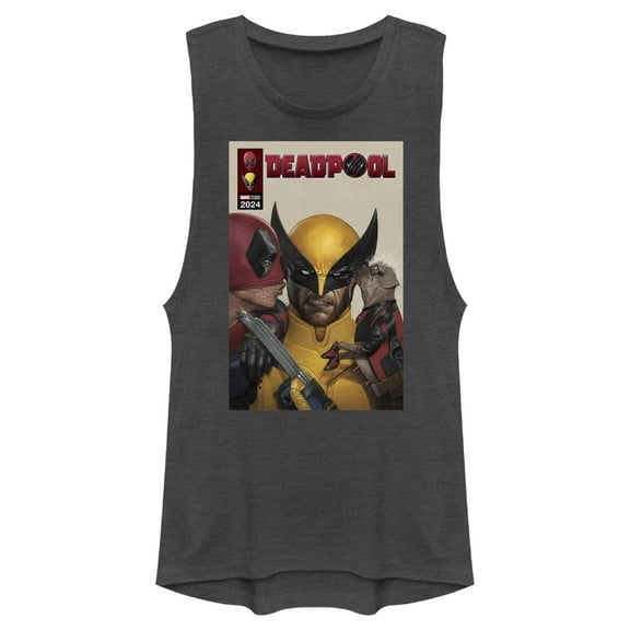 Junior's Marvel: Deadpool & Wolverine Kissing Poster Festival Muscle Graphic T-Shirt