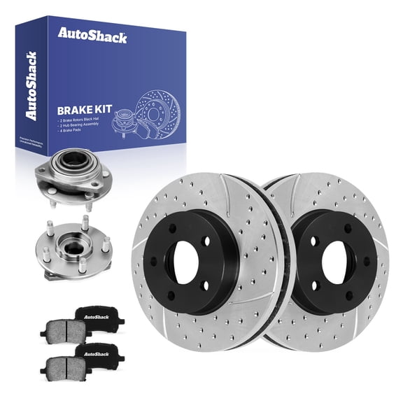AutoShack Front Vented Drilled & Slotted E-Coated Brake Rotors   Ceramic Pads   Hub Bearing Assembly 8-PC Brake Kit Replacement for 2006-2007 Pontiac G6 ShadowGuard 10.86" (275.8 mm)