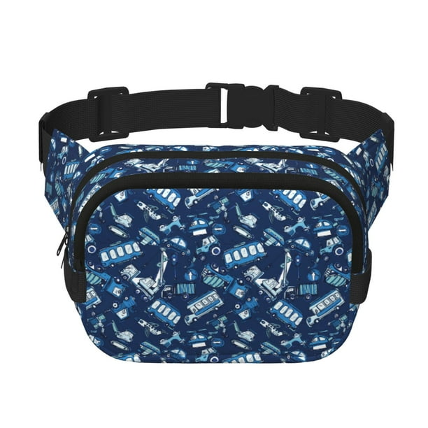 Fotbe Blue Bus Cangurera Cuadrada con Estampado de Doble Capa, Bolsa de Cintura Ajustable Mini para Hombres y Mujeres