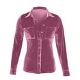 thumbnail image 4 of AherBiu Velour Shirts for Women Long Sleeve Tops Vintage Button Down Lapel V Neck Blouse Spring Clothes, 4 of 4