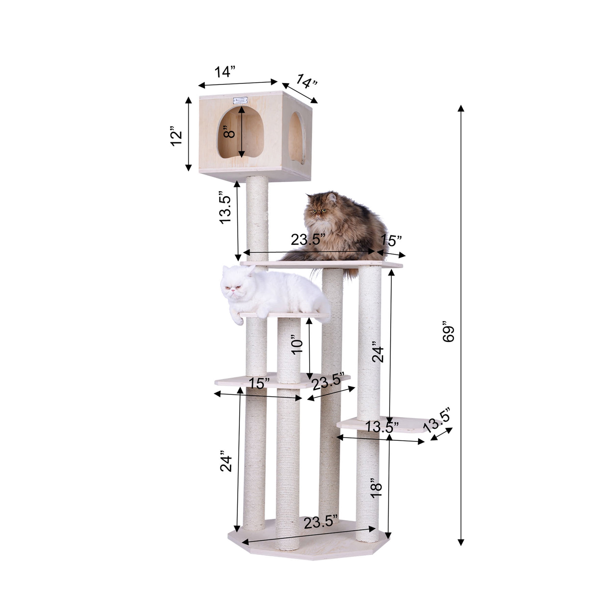 Armarkat 69-in Cat Tree & Condo Scratching Post Tower, Wood