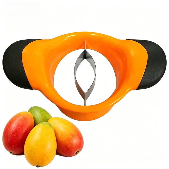 3-in-1 Mango Slicer,Peeler,Cutter,Splitter,Pitter with Stainless Steel Blade Pit Remover Tool Non Slip Handles Extra Large Mango Cutter Divider (Orange)