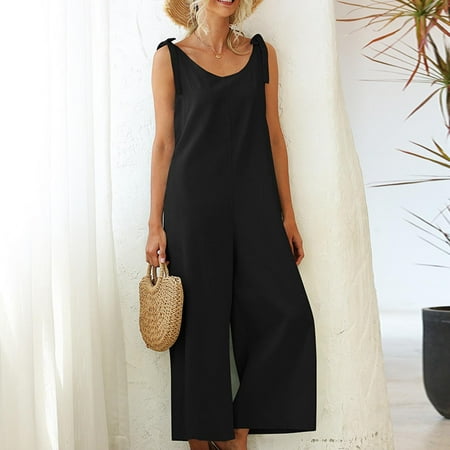 

Bgmi Womens Cotton Retro Rompers Suspender Bandage Solid Jumpsuit Pants
