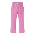thumbnail image 4 of gbyLJF Women's Linen Capri Pants Solid Color Elastic Waist Drawstring Tie Straight Leg Pants Baggy Casual Capris A02_Pink M, 4 of 5