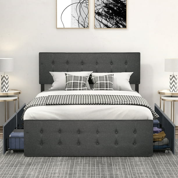 Eastvita Full Bed Frame, Queen Bed with Headboard and 4 Drawer Storage