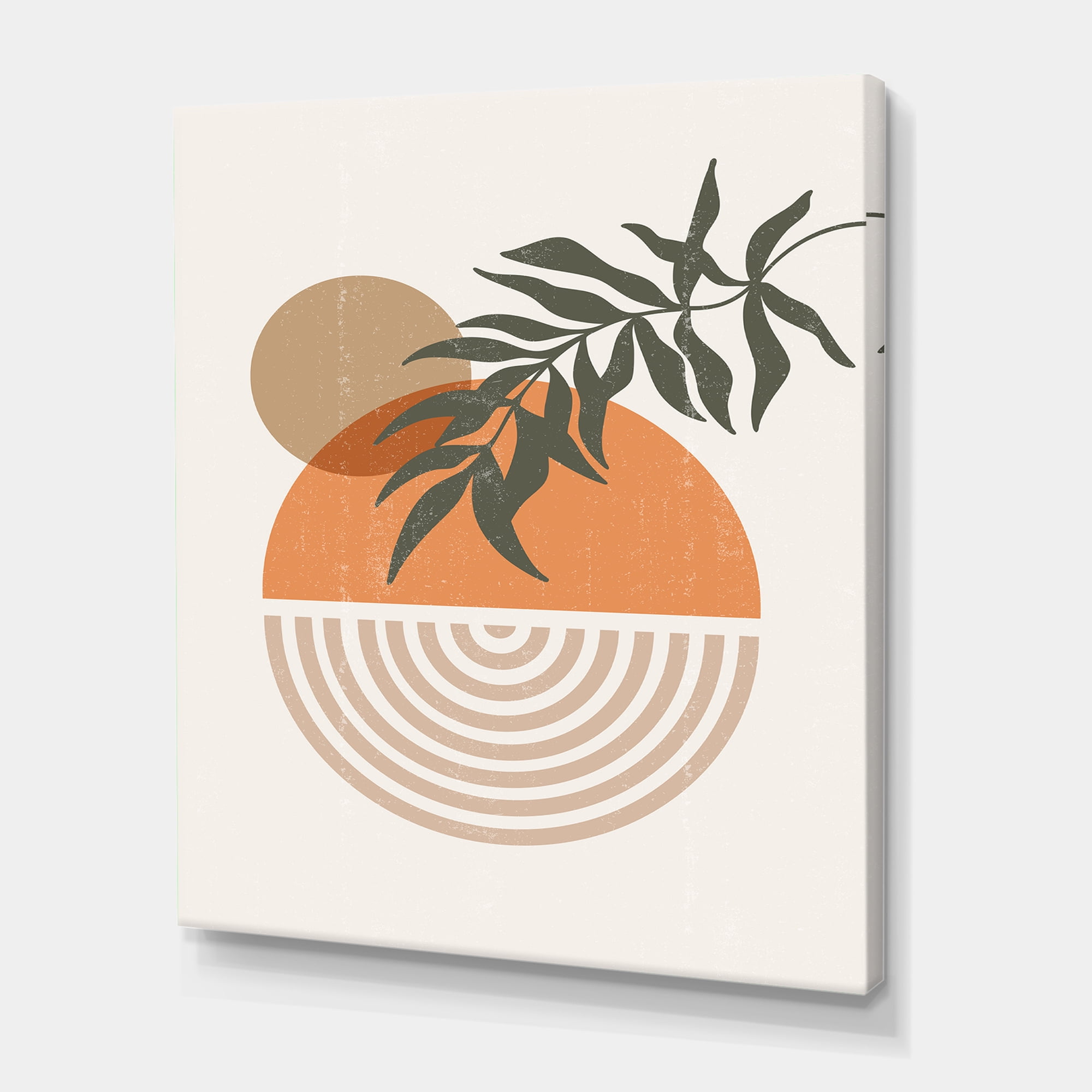 Designart ' Abstract Geometrical Moon and Sun With Leaf I ' Modern Canvas Wall Art Print