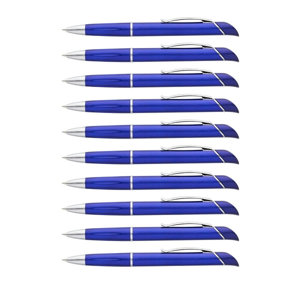 10 Allende Twist Plastic Pens with Highlighter Pack - Stylish, Durable, Black Ink - Blue