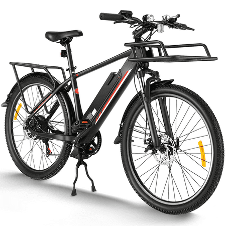 KGK 26″ 350W Electric Mountain Bicycle Commuter Cargo E-Bike for Adults, City Cruiser with 36V/10.4AH Lithium Battery, Professional 7-Speed Gears, Front Cargo Rack and Back Seat